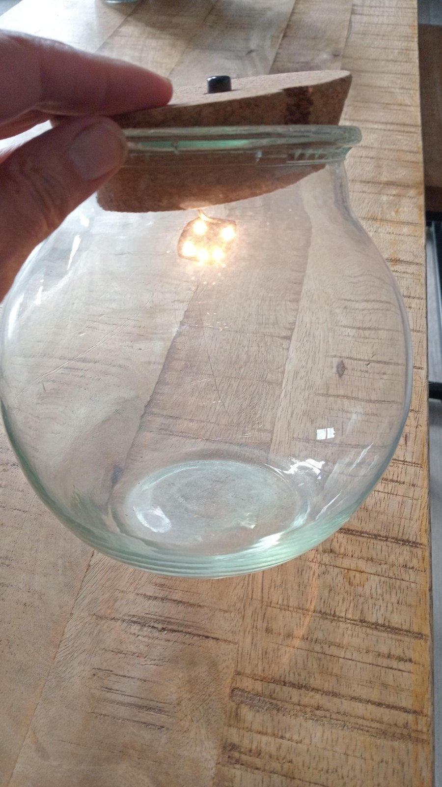 Glazen terrariumpot met kurken deksel en LED-verlichting, Ophalen of Verzenden
