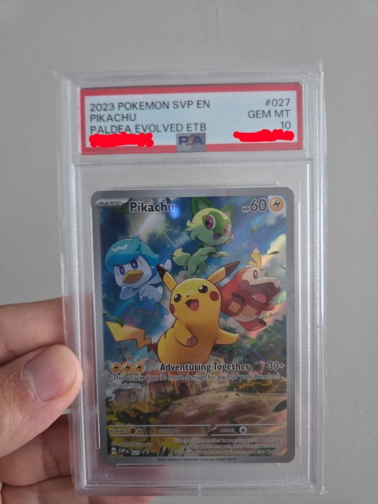 Pikachu 027 PSA 10 Paldea Evolved ETB promo, Ophalen of Verzenden, Nieuw, Losse kaart
