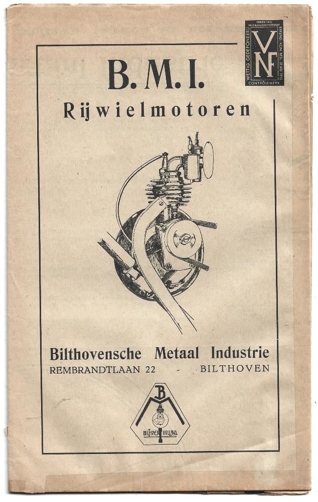 BMI rijwielmotoren Bilthoven folder (bmi), Motoren, Ophalen of Verzenden, Overige merken