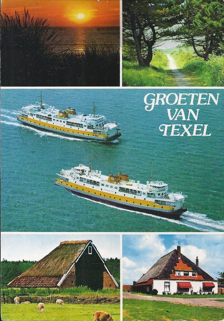 Kr1936 gelopen ansichtkaart groeten van Texel, Ophalen of Verzenden, 1980 tot heden, Gelopen, Waddeneilanden
