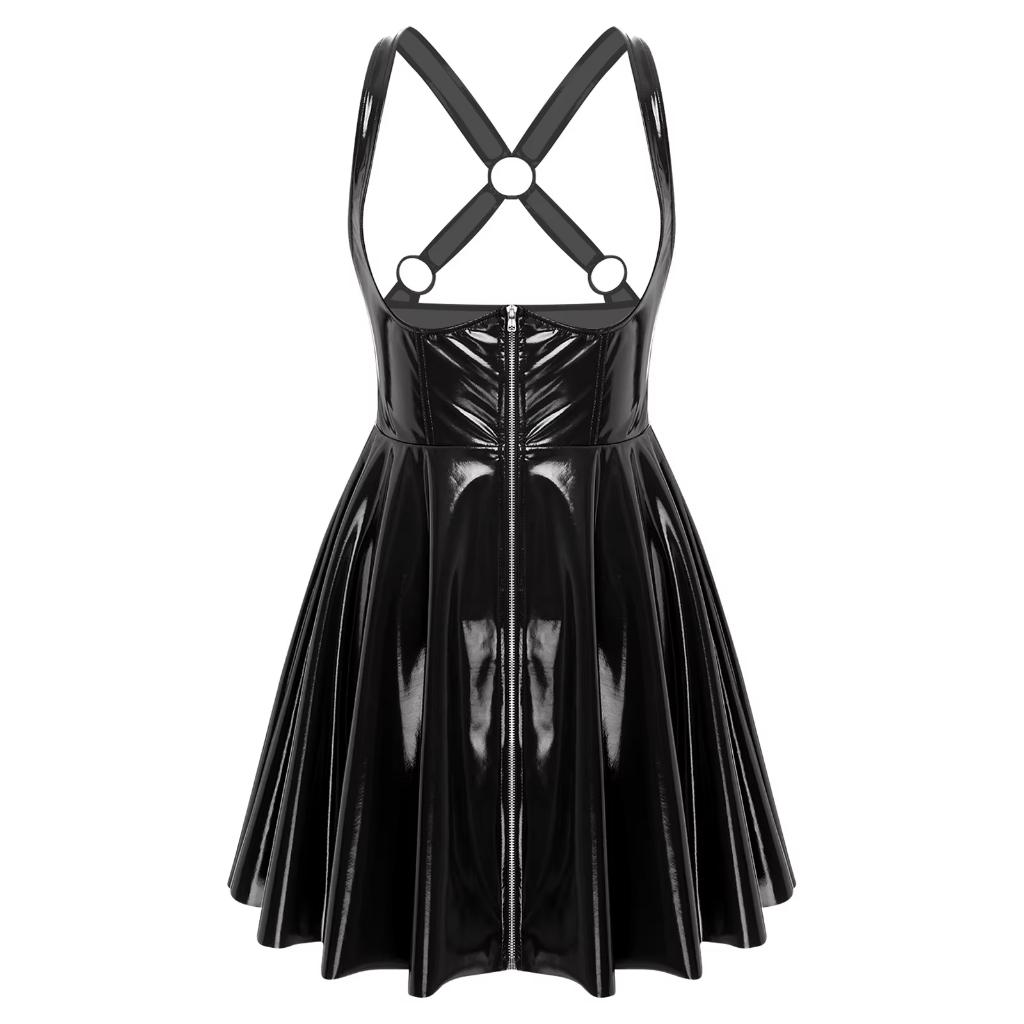 Zwarte lakleren uitgesneden dames jurk / jurkje lak leer, Maat 38/40 (M), Verzenden, Zwart, Nieuw
