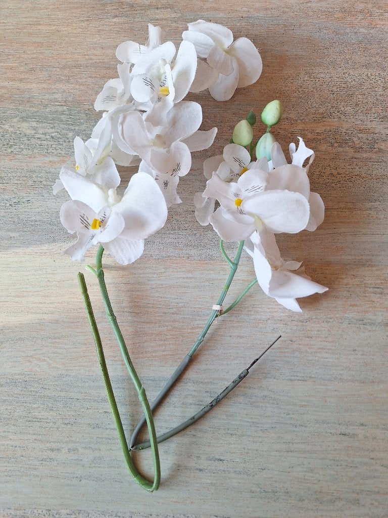 2 Witte kunst orchidee takken, Huis en Inrichting, Ophalen, Binnen, Kunstbloem, Textiel