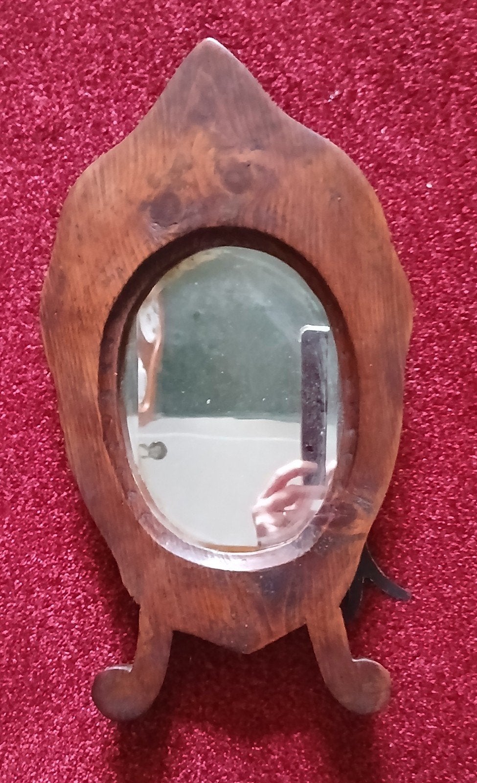 Antieke houten spiegel met standaard, Ophalen of Verzenden, Ovaal, Minder dan 50 cm