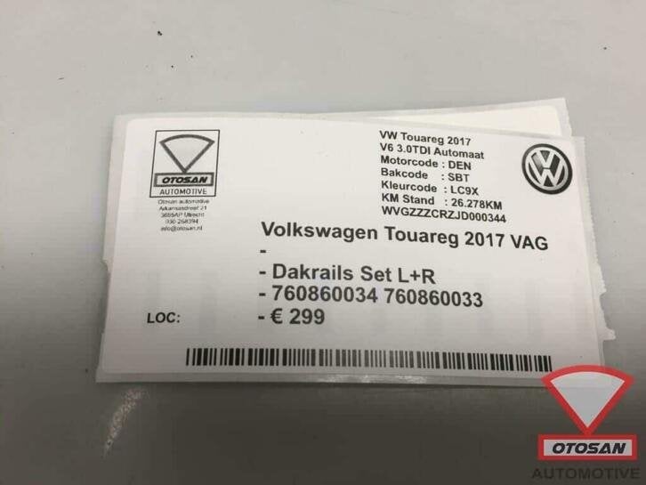vw touareg 2017 dakrails chroom set l+r 760860034 760860033, Gebruikt, Volkswagen, Volkswagen AG, Berliner Ring 2
38440  Wolfsburg, DE
