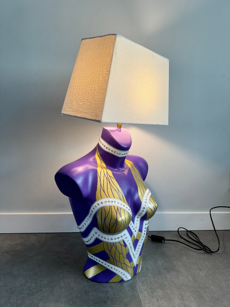 Paspop mannequin beschilderd torso lamp tafel dressoir uniek, Ophalen of Verzenden, Zo goed als nieuw, Kunst