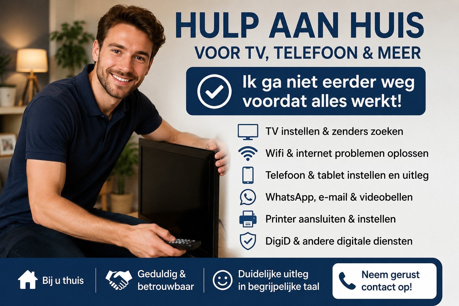Hulp aan huis, TV, Telefoon & Computer (kleine klusjes), Eén persoon