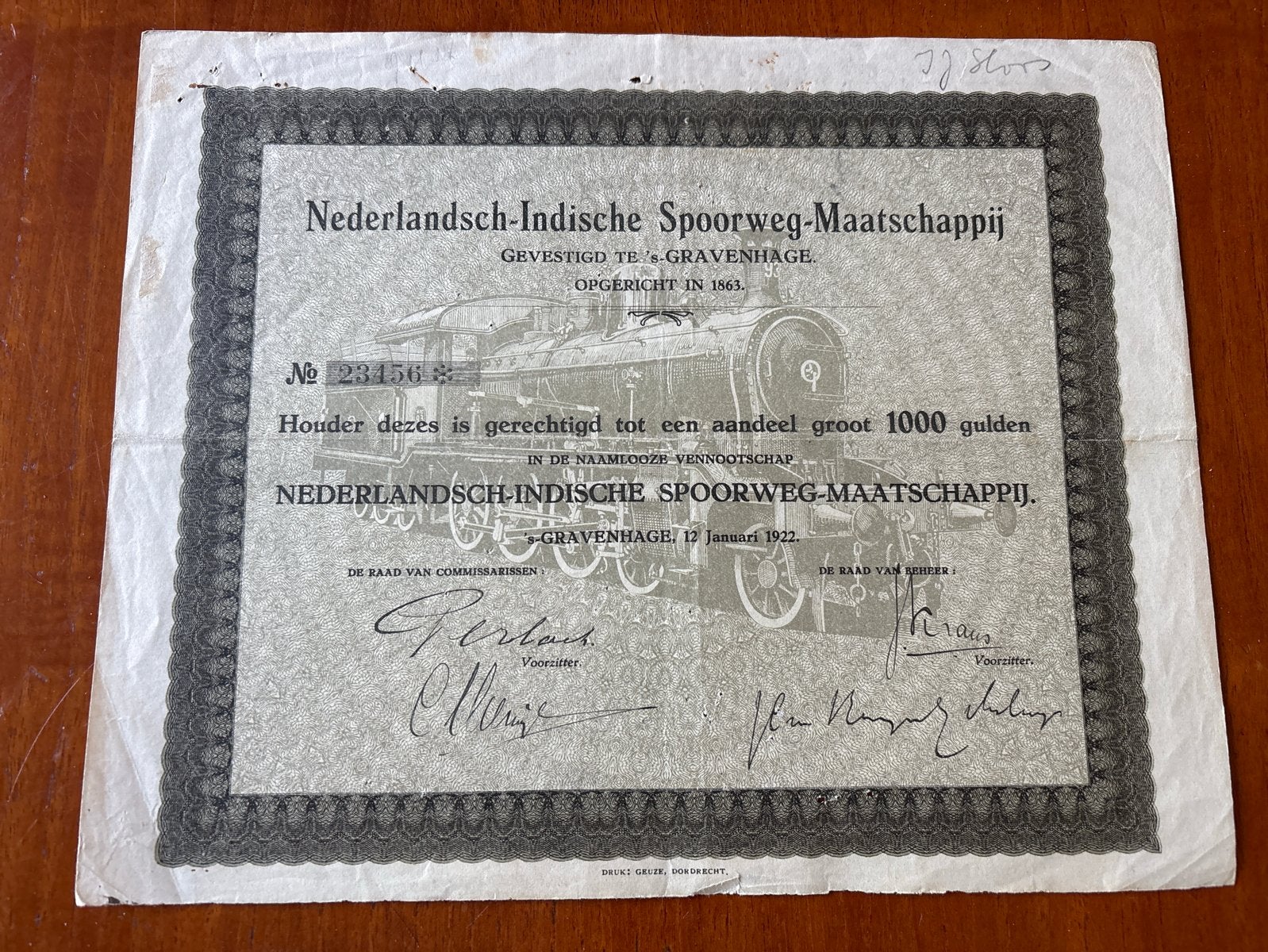 Historisch Aandeel Nederlandsch-Indische Spoorweg-Maatschapp, Ophalen of Verzenden, 1920 tot 1950, Aandeel
