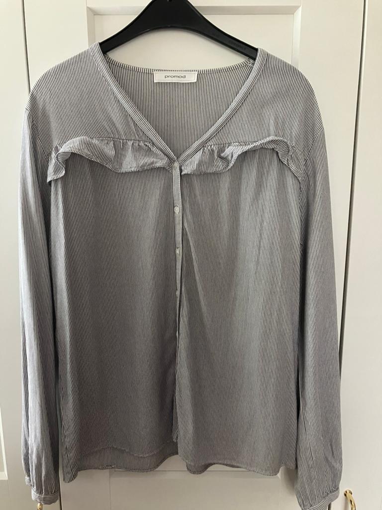 Grijs wit gestreepte blouse mt L, Kleding | Dames, Ophalen of Verzenden, Zo goed als nieuw, Maat 42/44 (L), Grijs