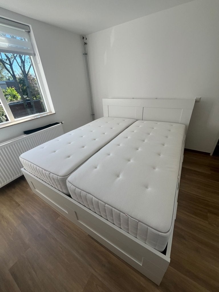 IKEA BRIMNES 180x200 +2 HÖKKÅSEN +2 LÖNSET zo goed als nieuw, Ophalen, Wit, Tweepersoons, Zo goed als nieuw