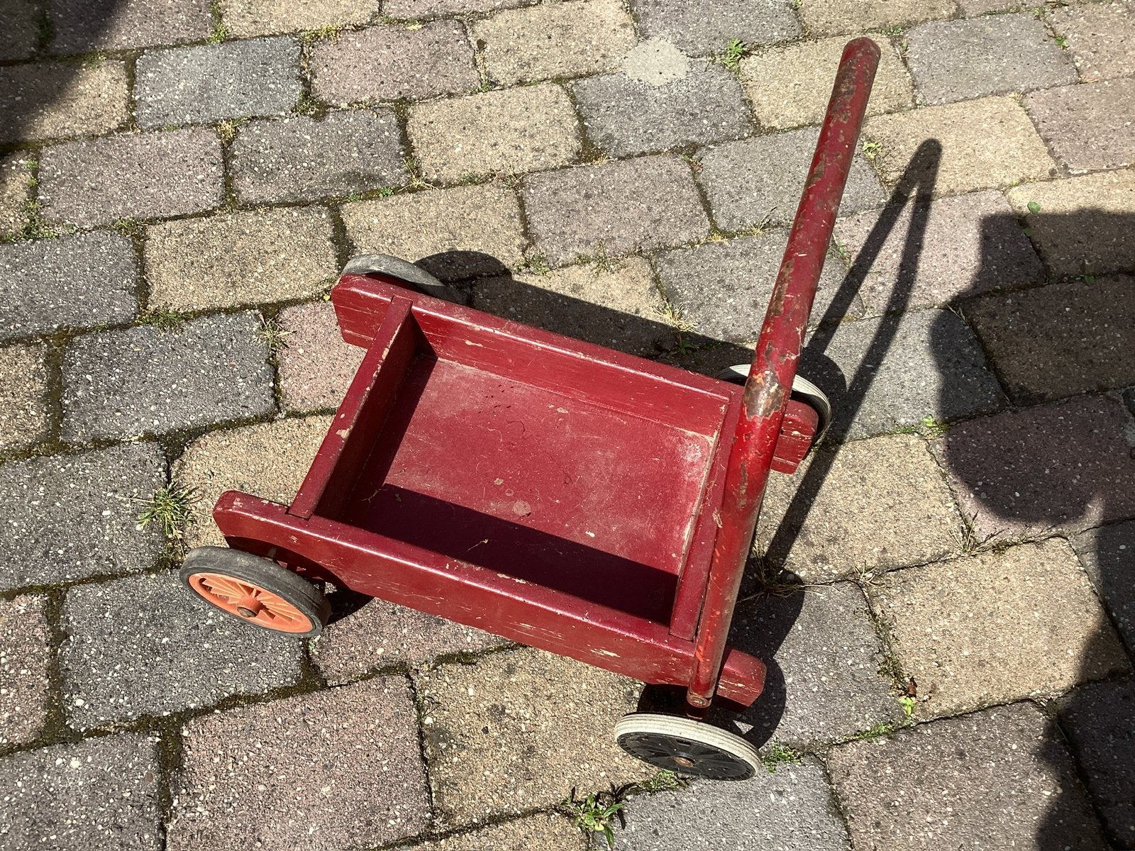 Vintage Houten Loopwagen / Duwwagen - Rood, Ophalen, Gebruikt, Jongen of Meisje