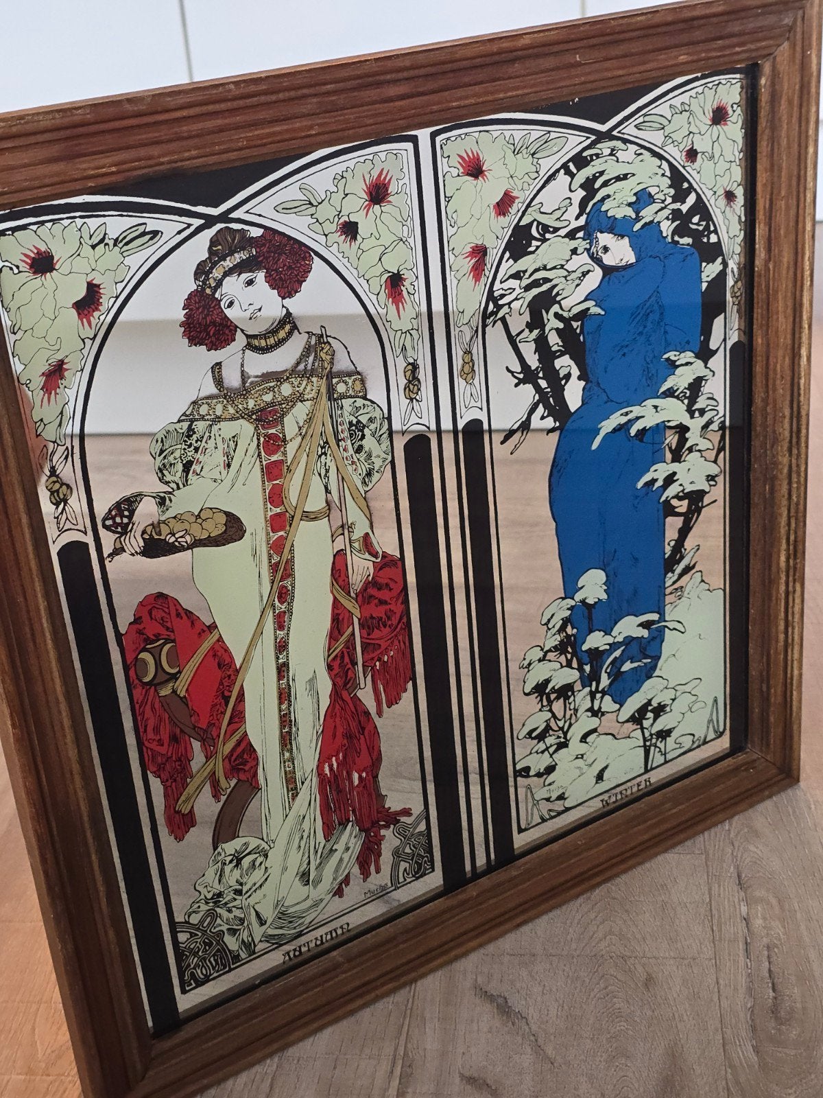 zeldzame vintage 70S spiegel van Alphonse Mucha €150, Ophalen of Verzenden, Rechthoekig, Minder dan 50 cm