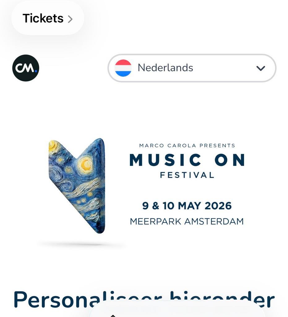 Music On Tickets weekend & zondag & zaterdag, Tickets en Kaartjes, Evenementen en Festivals, Twee personen