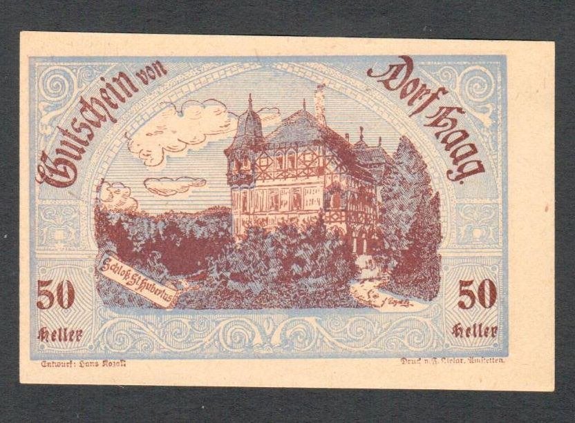 Noodgeld - Dorf Haag - 50 Heller - 1920., Ophalen of Verzenden, Oostenrijk, Los biljet