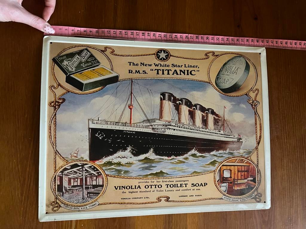 Metalen reclamebord Titanic Vinolia Otto Toilet Soap, Verzamelen, Merken en Reclamevoorwerpen, Ophalen of Verzenden, Gebruikt