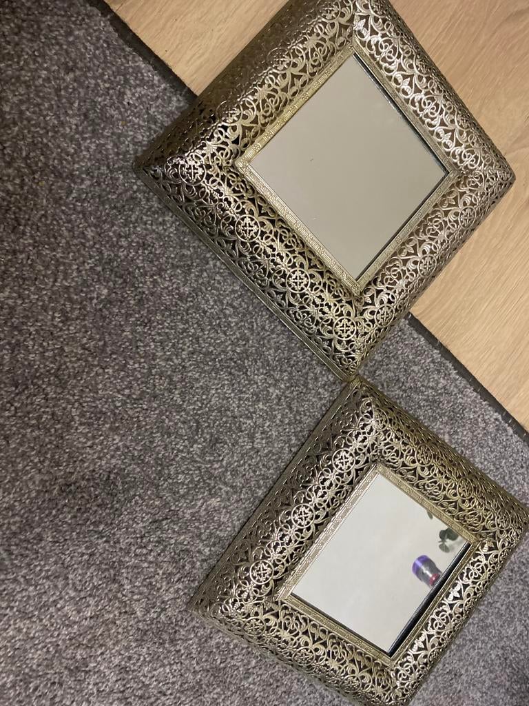 Set van 3 decoratieve spiegels, zilverkleurig, Minder dan 50 cm, Gebruikt, Vierkant, Ophalen of Verzenden