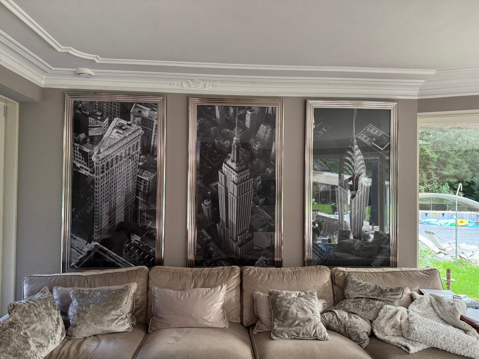 3 grote luxe zilveren lijsten - new york set, Huis en Inrichting, Ophalen, Gebruikt, Zilver, Decoratieobject