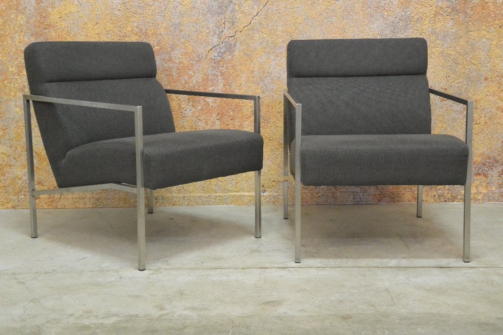 2 strakke donkergrijze stoffen Design fauteuils prijs PS, PS, 75 tot 100 cm, Zo goed als nieuw, Stof