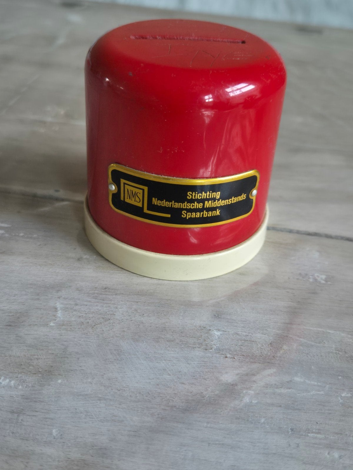 Vintage NMS Spaarbank Spaarpot Rood - Jaren '70, Ophalen of Verzenden, Gebruikt, Kunststof, Overige thema's