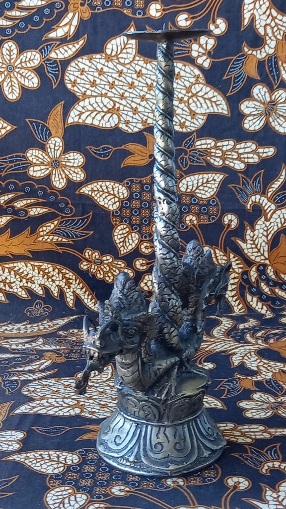 Mooie grote oude Chinese draken kandelaar van brons 35 cm., Antiek en Kunst, Zilver, Handgemaakt, Overige typen, Ophalen of Verzenden