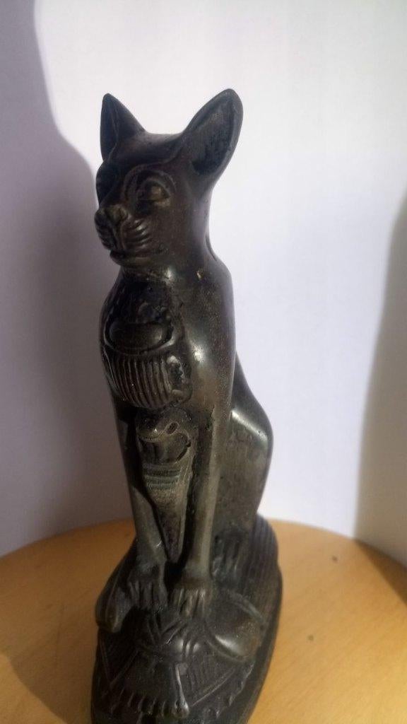 zeer zeldzame antieke Egyptische kat met slang en scarabee, Ophalen of Verzenden