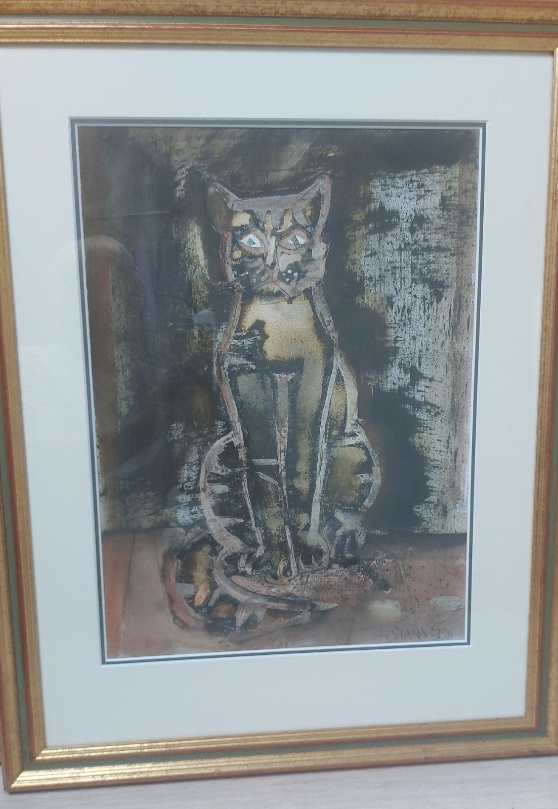 Schilderij van poes door F. Slana, 1996, Ophalen