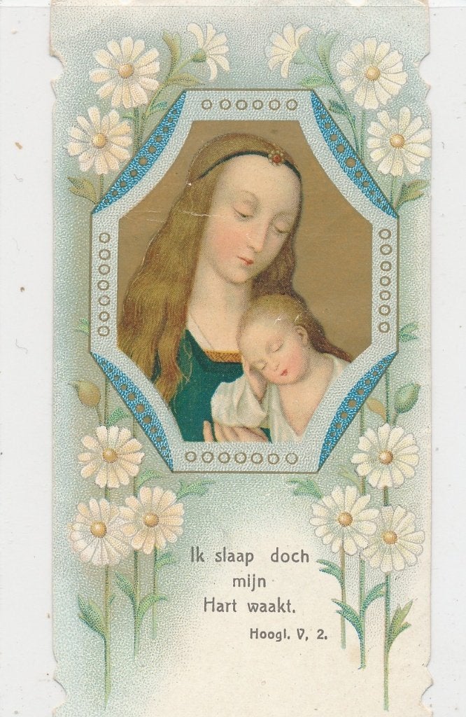 Mooi oud Prentje van Maria en slapend Kindje met gebed, Ophalen of Verzenden, Zo goed als nieuw, Kaart of Prent, Christendom | Protestants