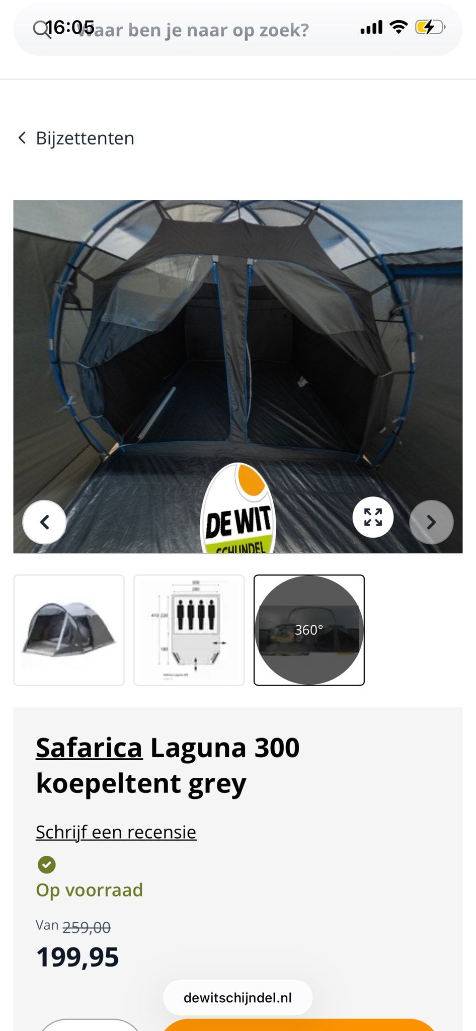 Safarica Laguna 300 koepeltent grey - 4 persoons, Ophalen, Zo goed als nieuw, Tot en met 4
