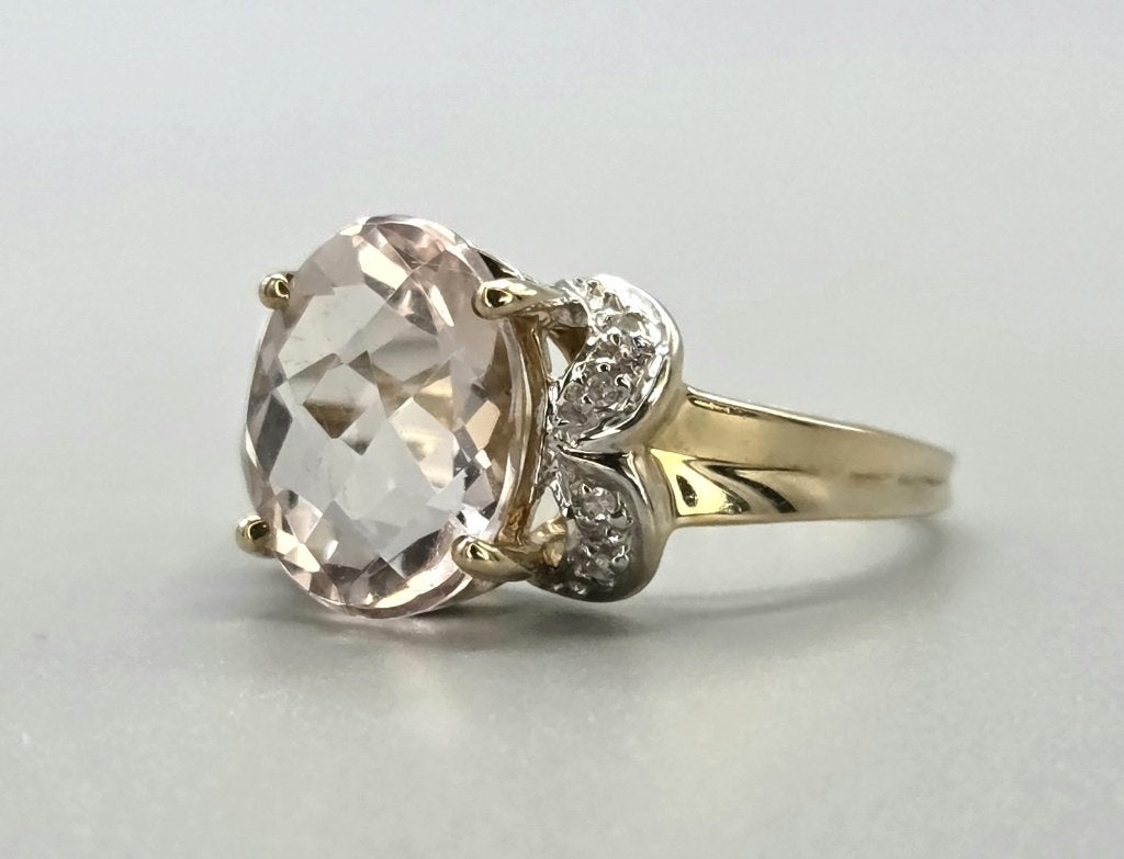 Gouden Vintage ring edelsteen morganiet en diamant. 2026/613, Overige kleuren, ., Ophalen of Verzenden, Zo goed als nieuw