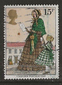 UK 29, vrouw met brief, Verzenden, Gestempeld