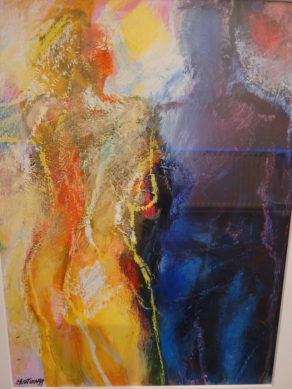 KLEURRIJK MODERN SCHILDERIJ MAN VROUW FIGUREN., Ophalen