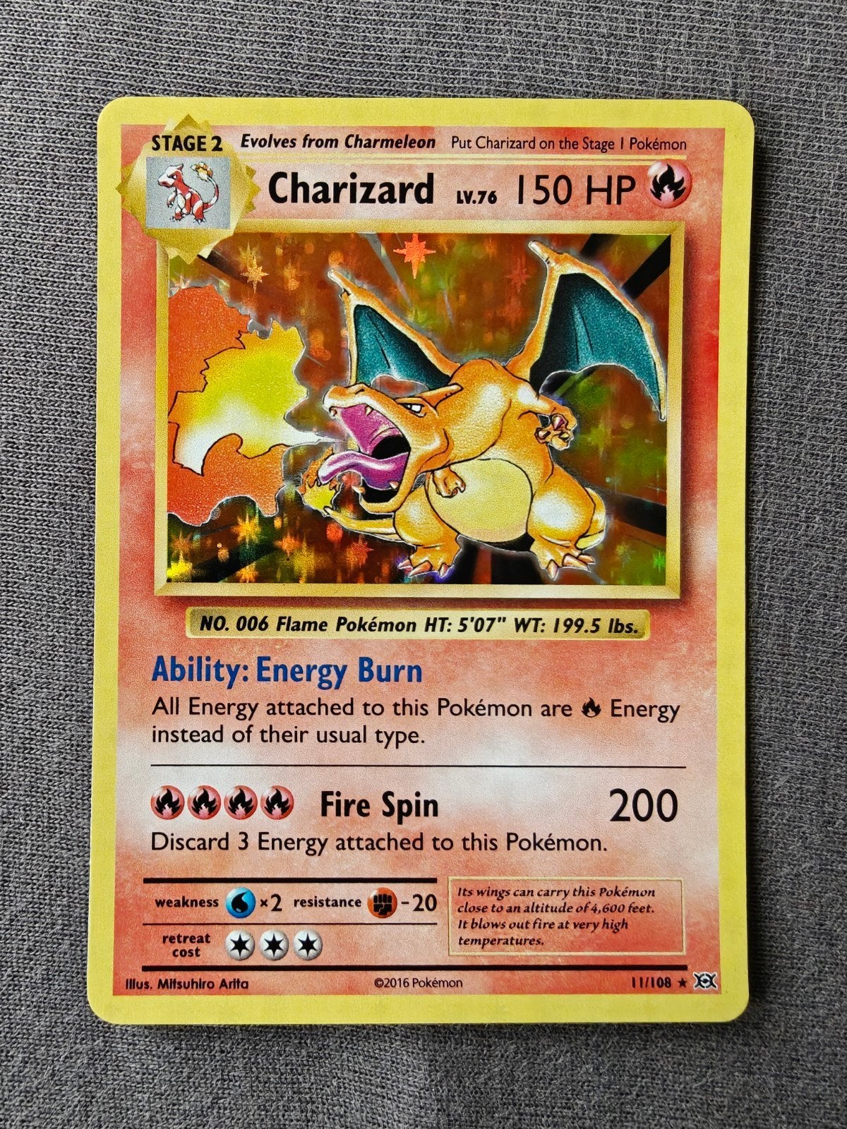 Charizard Holo Rare 11/108 XY Evolutions Pokémon Kaart, Ophalen of Verzenden, Zo goed als nieuw, Losse kaart, Foil