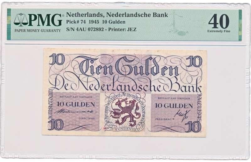 Nederland 10 Gulden 1945 Lieftinck PMG40, Ophalen of Verzenden, 10 gulden, Los biljet