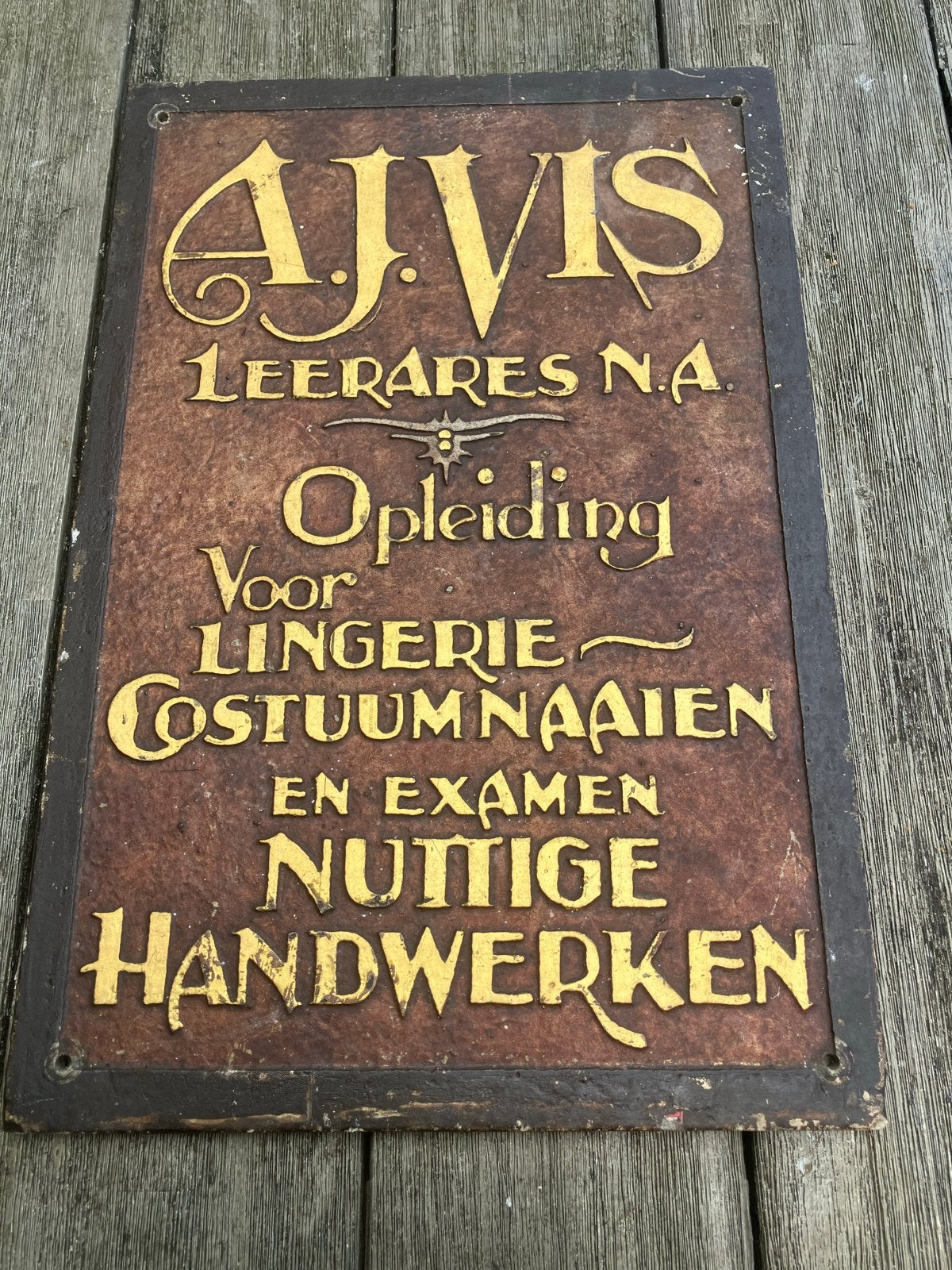 Antiek reclamebord A.J. Vis Opleiding Handwerken, Antiek en Kunst, Ophalen of Verzenden