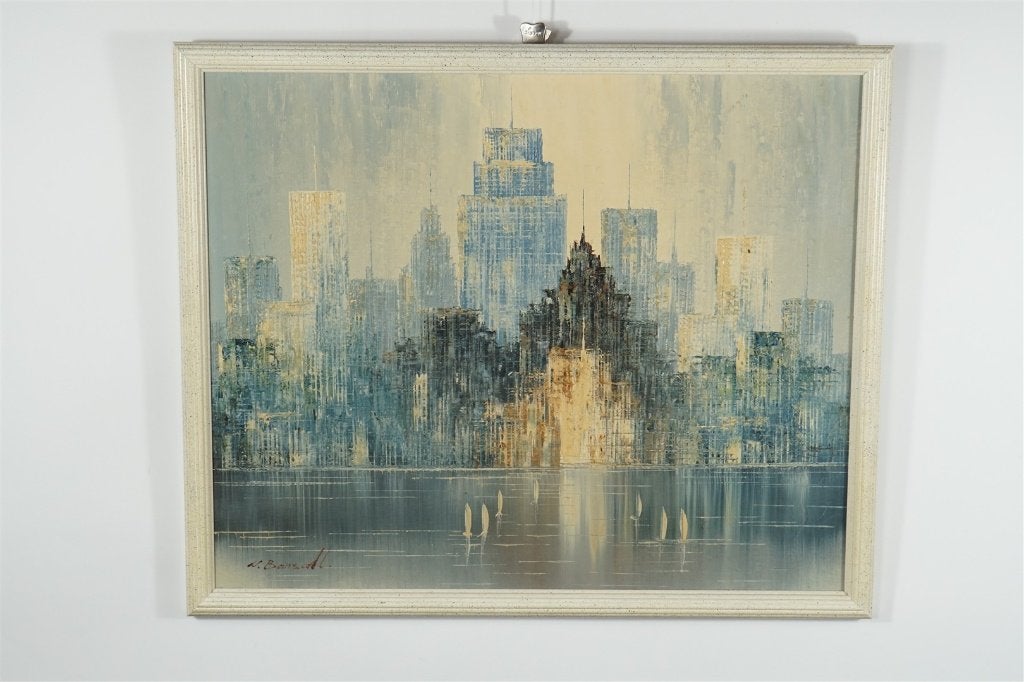 Olieverfschilderij van de New Yorkse skyline van W. Bonsall, Ophalen of Verzenden
