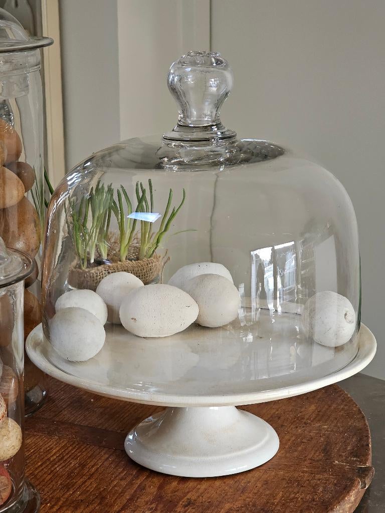 GROTE antieke mondgeblazen BIEDERMEIER stolp cloche, Ophalen