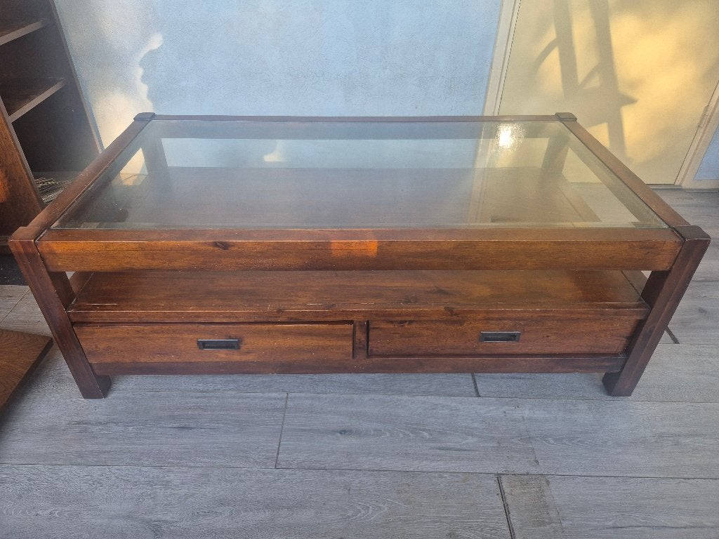 Te koop: Salontafel met glasplaat, Huis en Inrichting, Tafels | Salontafels, Ophalen, Gebruikt, 100 tot 150 cm, 50 tot 100 cm