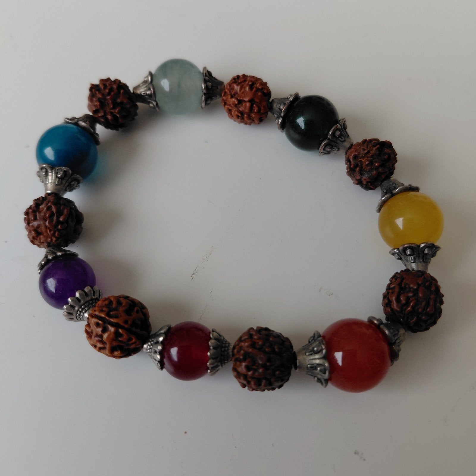 Kleurrijke Chakra Armband met Edelstenen en Rudraksha, Overige materialen, Overige kleuren, Onbekend, Ophalen of Verzenden