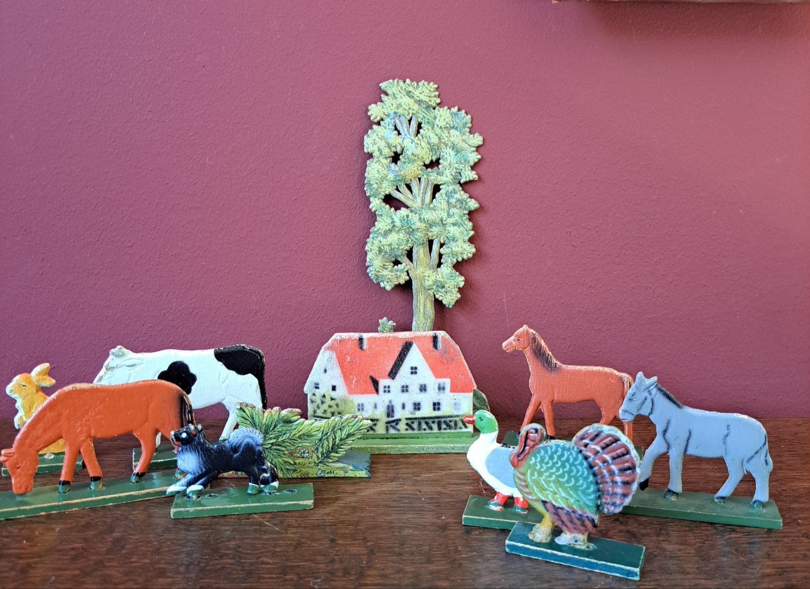 Vintage boerderijdieren en huisje, Ophalen of Verzenden