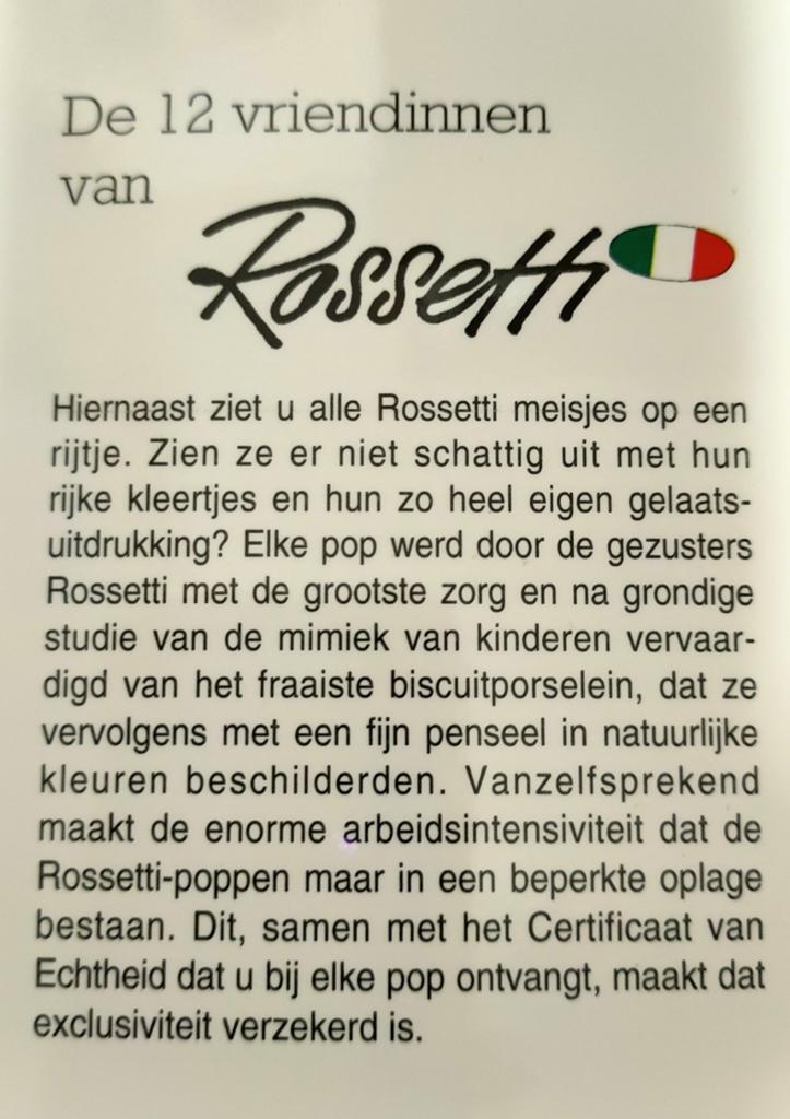 Verzameling Rossetti porseleinen poppetjes in vitrinekast, Ophalen, Zo goed als nieuw, Pop