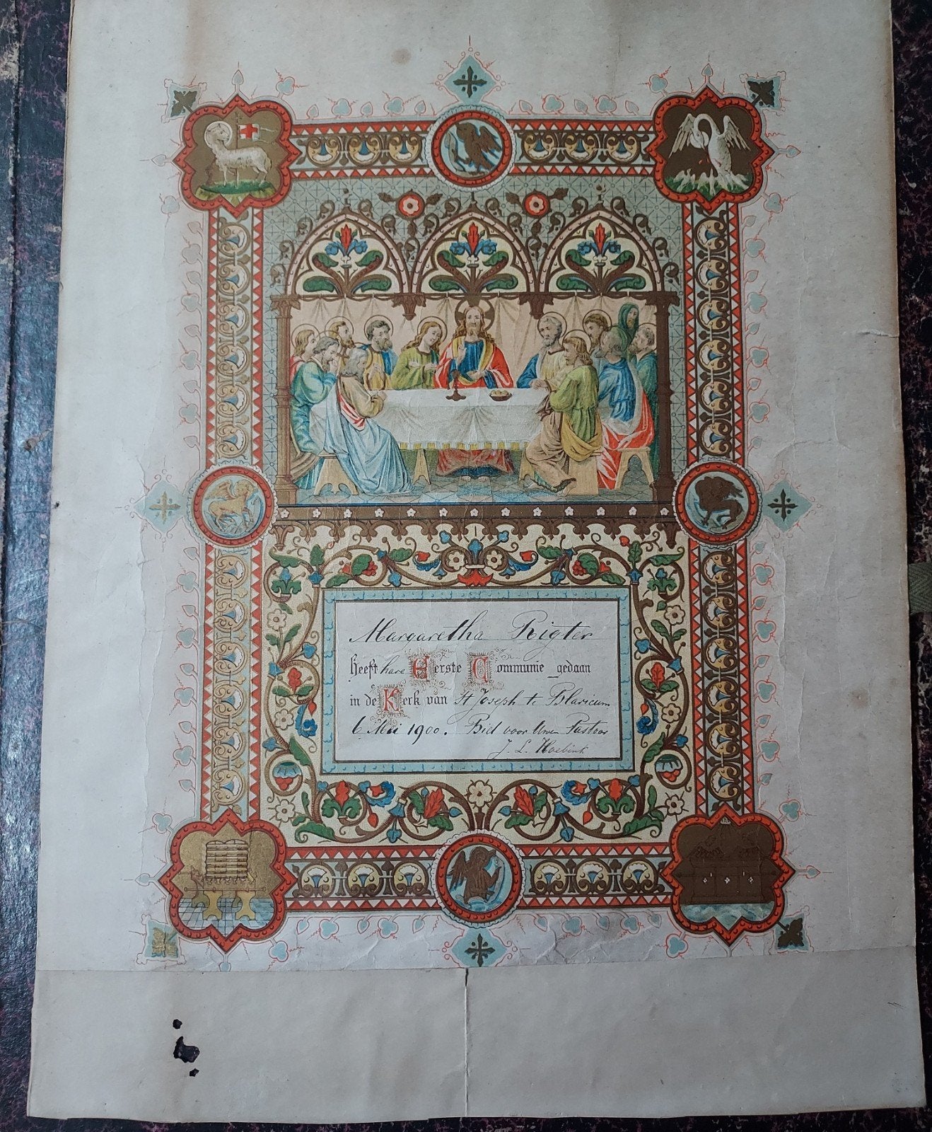 Antieke Eerste Communieprent (1900) – Margaretha Rigter, Bla, Ophalen of Verzenden
