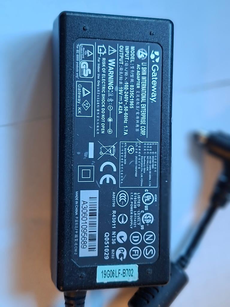 Gateway 0335C1965 netadapter/voeding Primair 100-240v, 1,7A, Ophalen of Verzenden, Gebruikt, Gateway