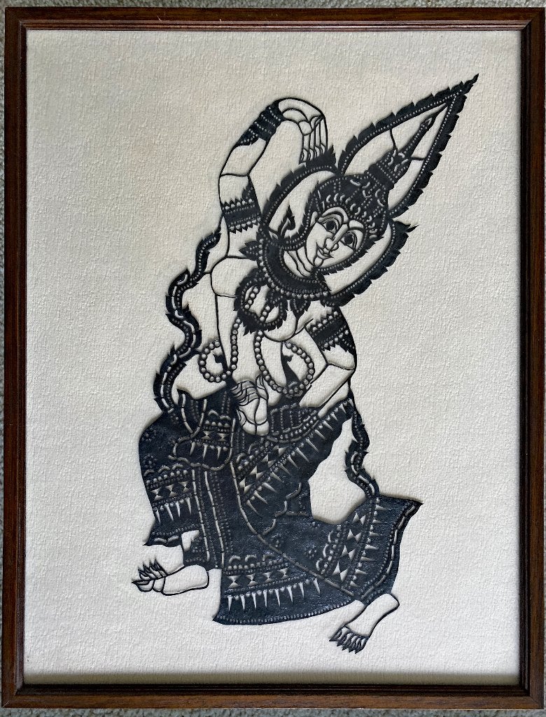 Ingelijste Thaise schaduwpop - Dansende figuur, Antiek en Kunst, Kunst | Niet-Westerse kunst, Natuurlijk materiaal, Handgemaakt