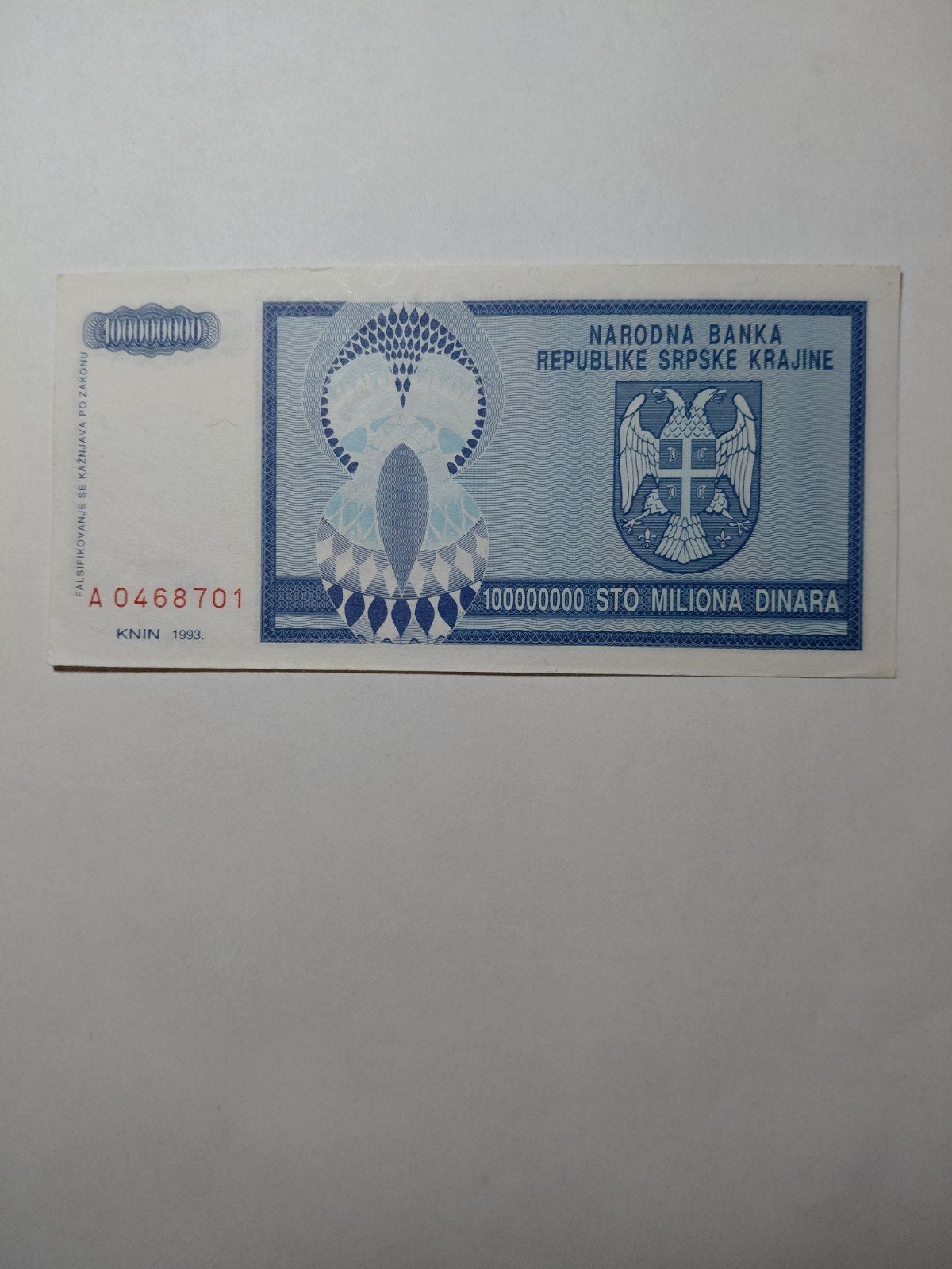 Kroatië 100 miljoen dinara 1993, Ophalen of Verzenden, Overige landen