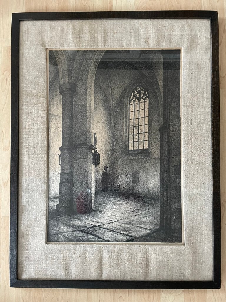 Litho van Jan Visser, Antiek en Kunst, Ophalen, Overige onderwerpen, Met glas, Lithografie