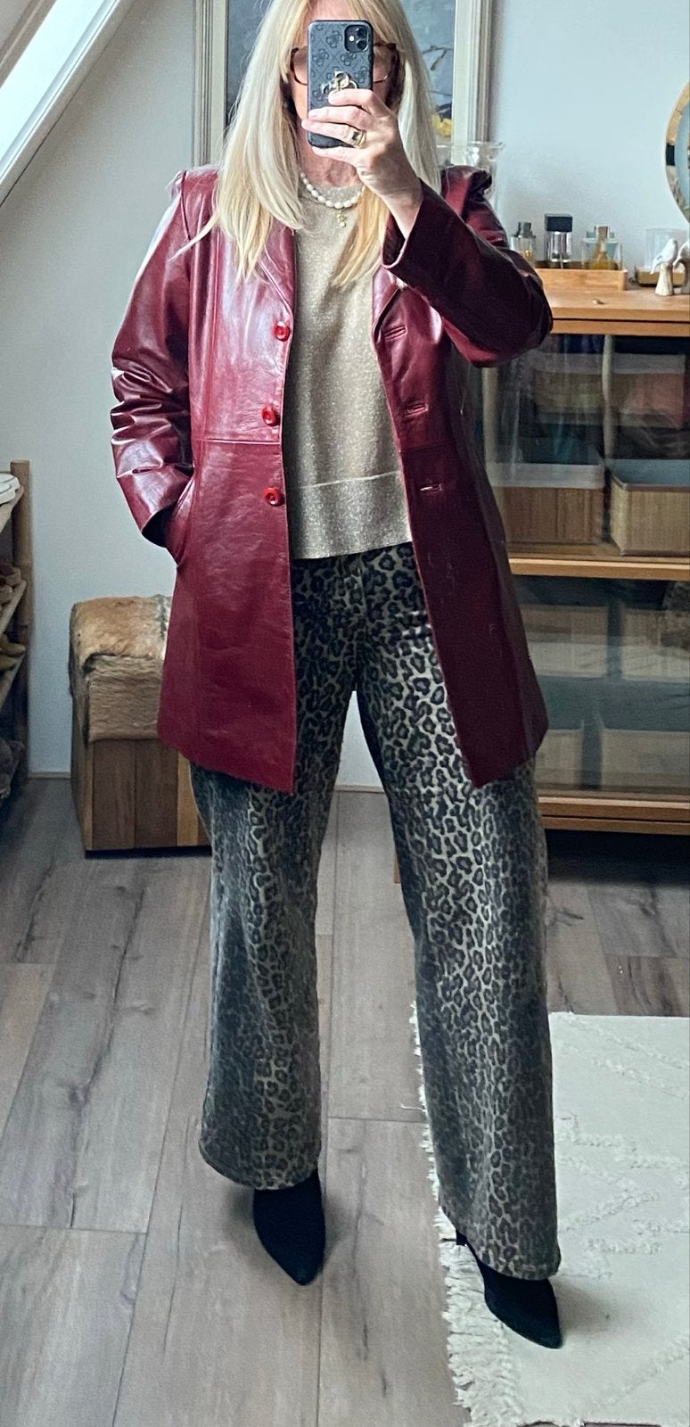 Vintage Rode Leren Jas - Maat M, Kleding | Dames, Ophalen of Verzenden, Gedragen, Maat 38/40 (M), Rood