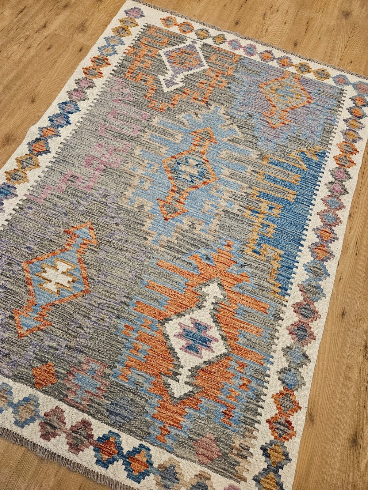 Handgeweven oosterse wollen kelim 179x126, Info@SlatsAntiek.nl, Crème, 100 tot 150 cm, Vof Slats Antiek
