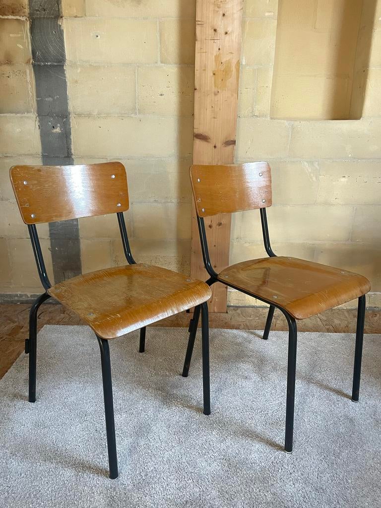 Schoolstoel set van 2 zwart antiek, Ophalen