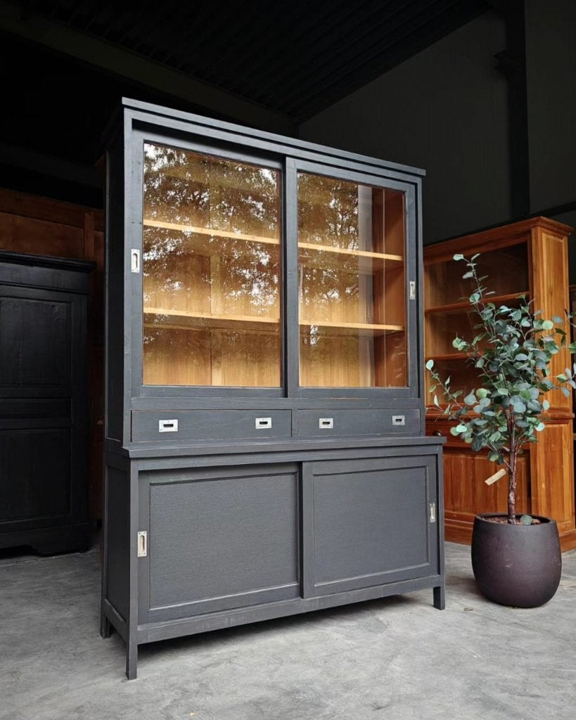 Antraciete schoolkast | Buffetkast | Teakhout #344, Niet ingevuld, Met deur(en), 200 cm of meer, 150 tot 200 cm