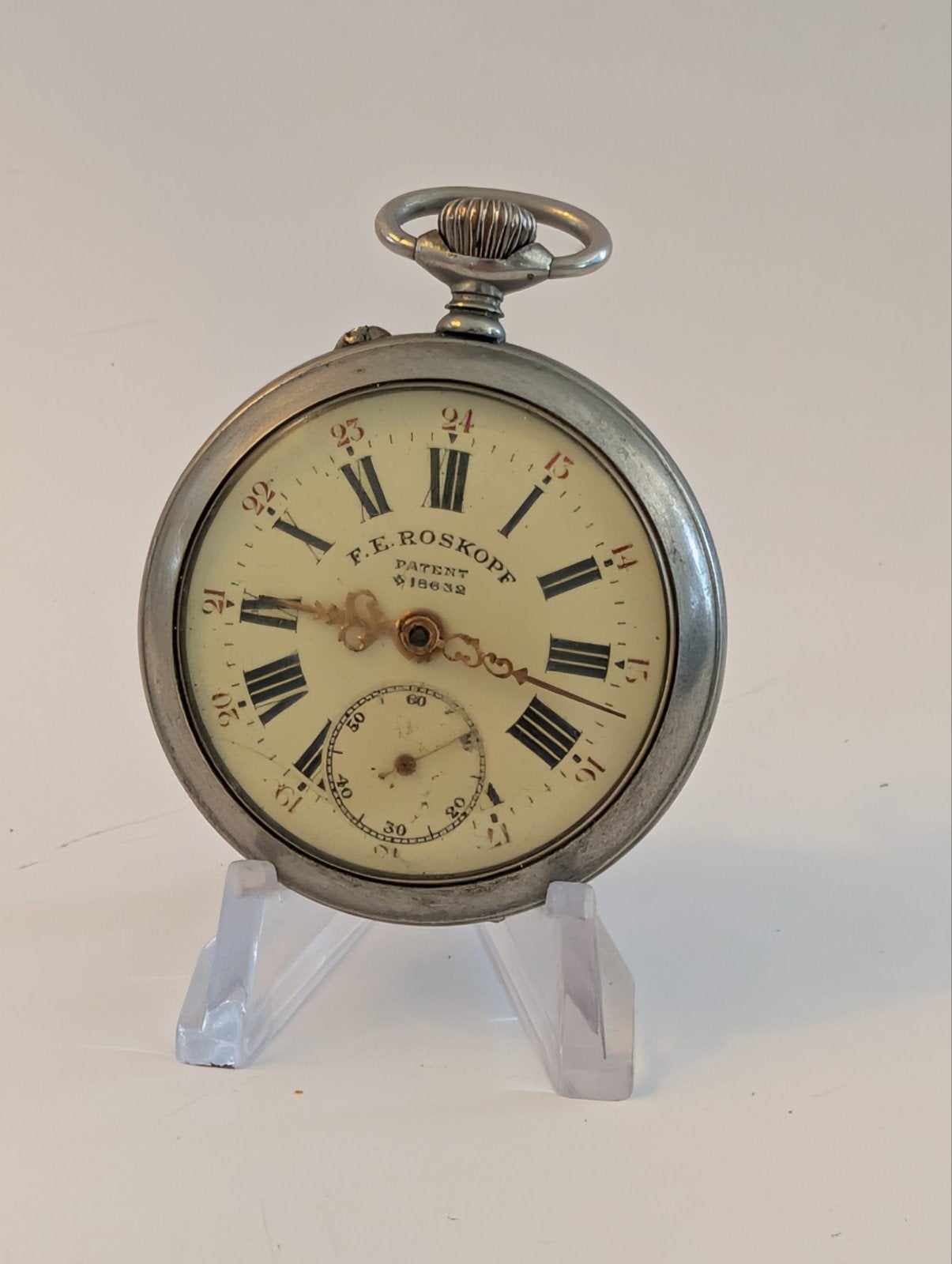 Antiek F.E. Roskopf Patent Zakhorloge - Chemin de Fer, Overige merken, Overige materialen, Zakhorloge, Ophalen of Verzenden