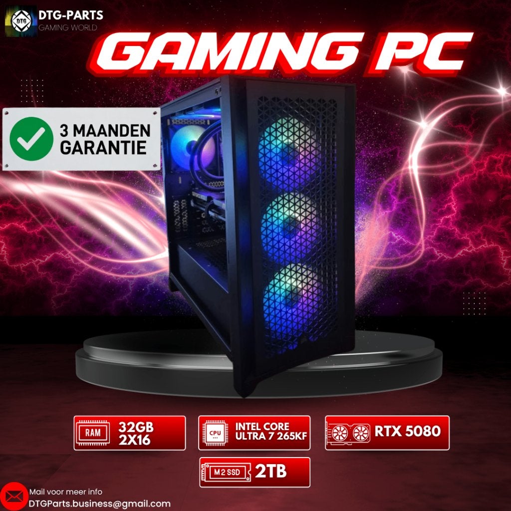 Gaming PC // RTX 5080 & Intel Core Ultra 7 265KF, Computers en Software, Desktop Pc's, Refurbished, 4 Ghz of meer, SSD, 32 GB